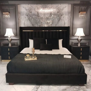 Bed OF Elegance Wooden upholstery wing style king size bed set