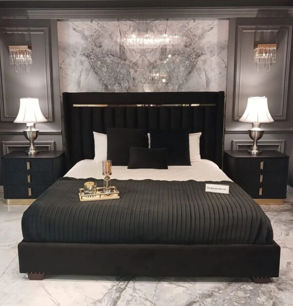 Bed OF Elegance Wooden upholstery wing style king size bed set