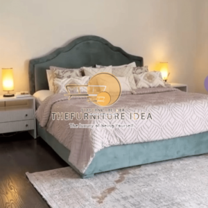 Elegant Upholstered Bed Frame with Velvet Finish and Cushioned Headboard