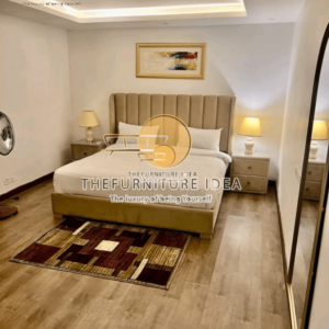 Wing Style Posh King-Size Bed with Solid Wood Structure