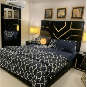 Upholstery brass look king size bed set