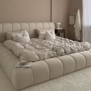 Soft beige fabric for a cozy, neutral aesthetic