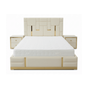 Brass-Look King Bed Set w/ Velvet & Side Tables