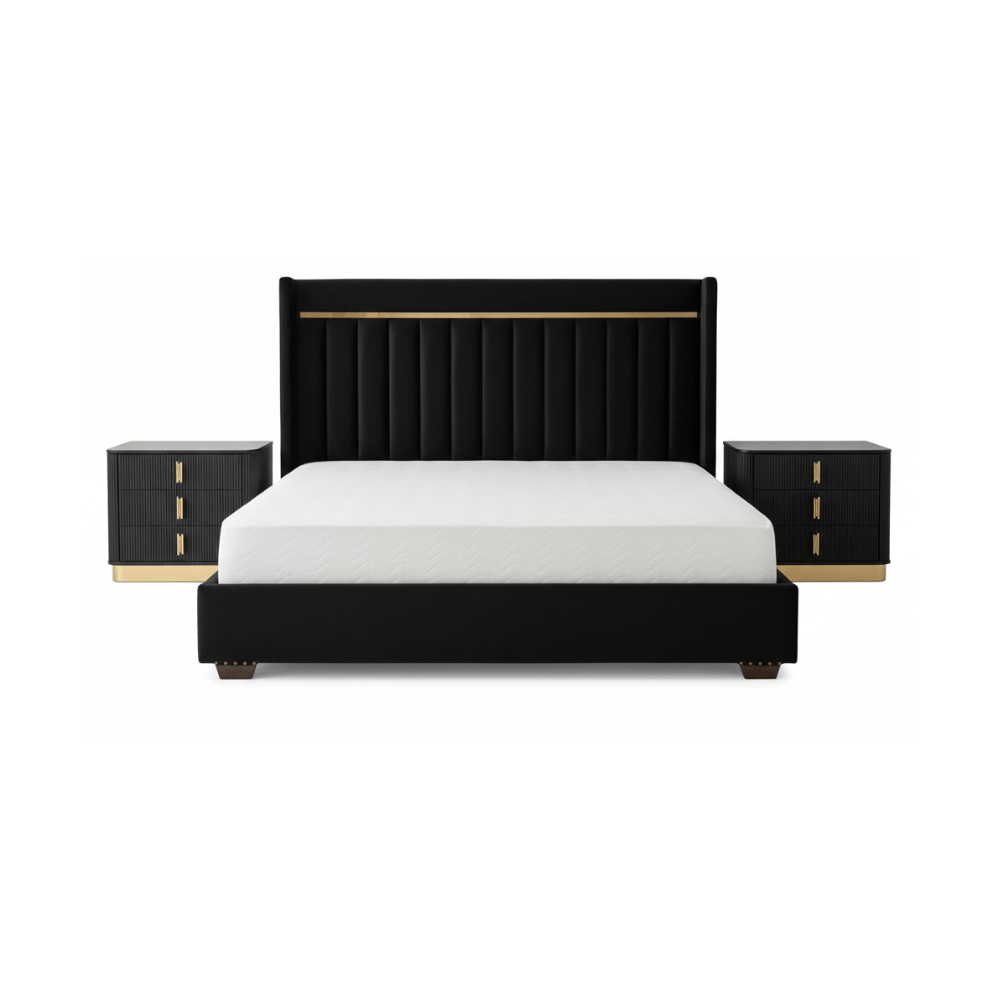 Premium Wing Style King Bed – Luxury Wooden Upholstery