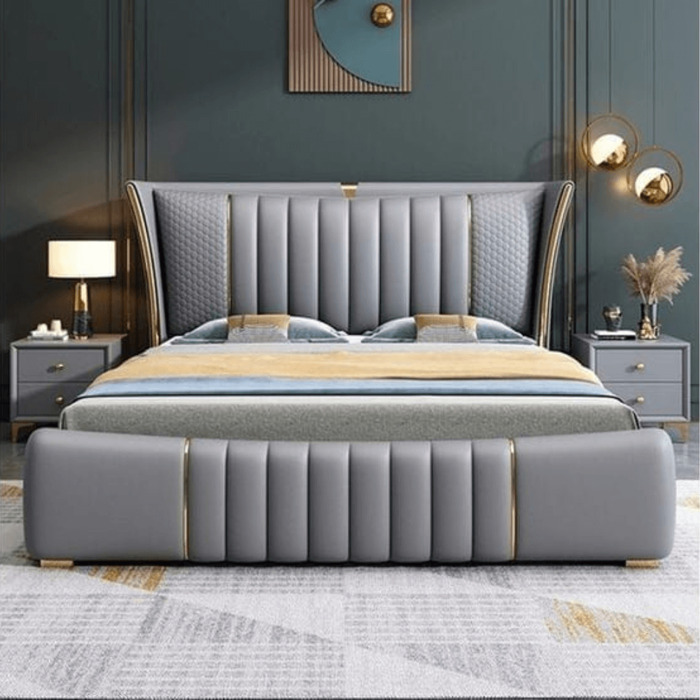 Royal Style King Bed in Grey Velvet – Custom Design - Image 2