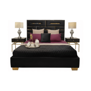 Luxury Wooden & Brass King Bed – Velvet Elegance Design