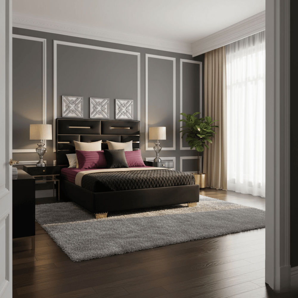 Luxury Wooden & Brass King Bed – Velvet Elegance Design - Image 2