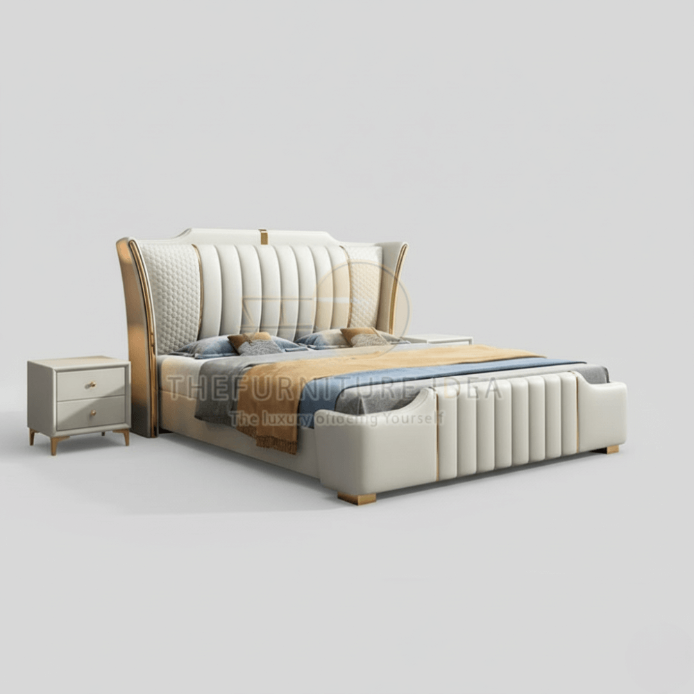 Custom Curve Arm King Bed - Luxurious Wood Frame