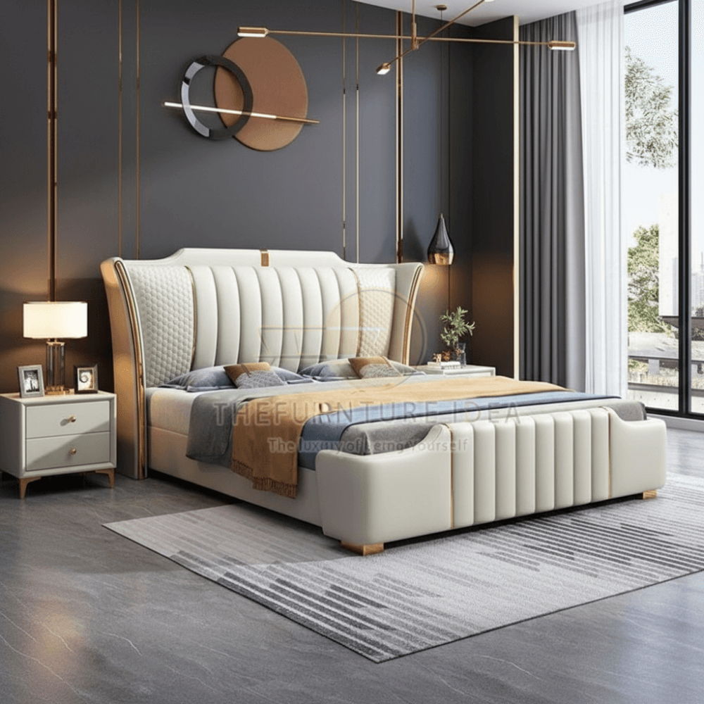 Custom Curve Arm King Bed - Luxurious Wood Frame - Image 2